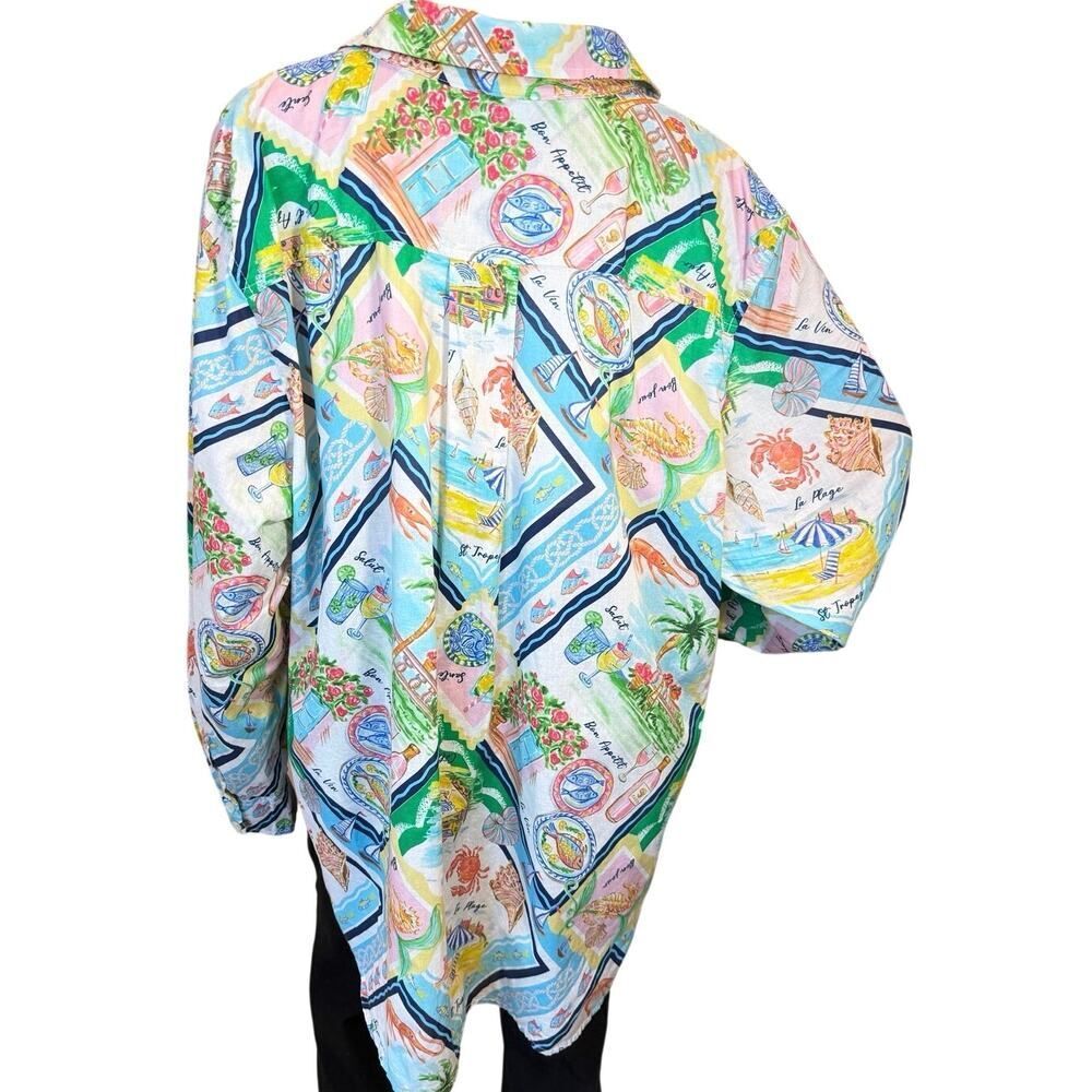 Talbots Plus 3X Modern Classic Cotton Shirt Summer Vista Vacation Resortwear EUC - Picture 13 of 16